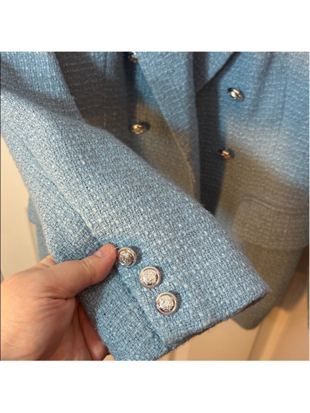 Esqualo Tweed Boucle Light Blue Double-Breasted Blazer size 10 - Picture 3 of 7